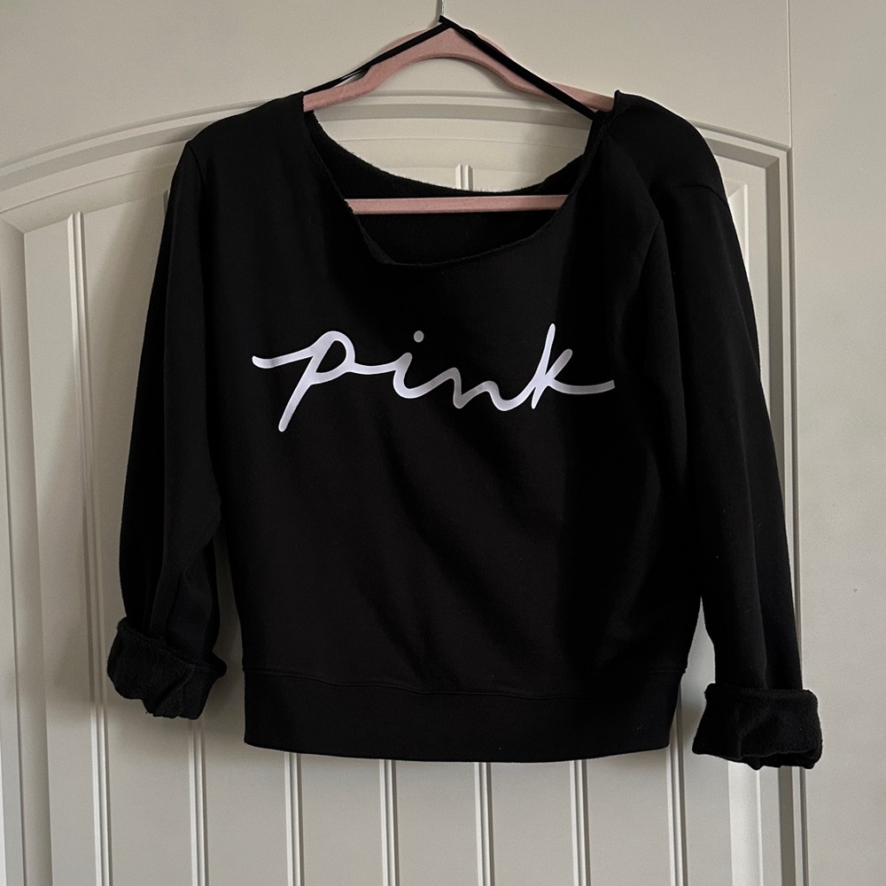 Victoria's Secret PINK Black Off the Shoulder Sweatshirt